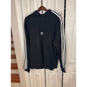 Adidas Mens 1/4 Zip 3 Stripe Polo LS Sweatshirt Black XL HK7425 Long Sleeve